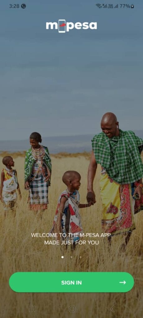 M-Pesa Mobile App Sign In page