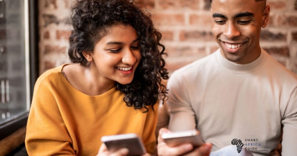 couples transferring money through mobile phone