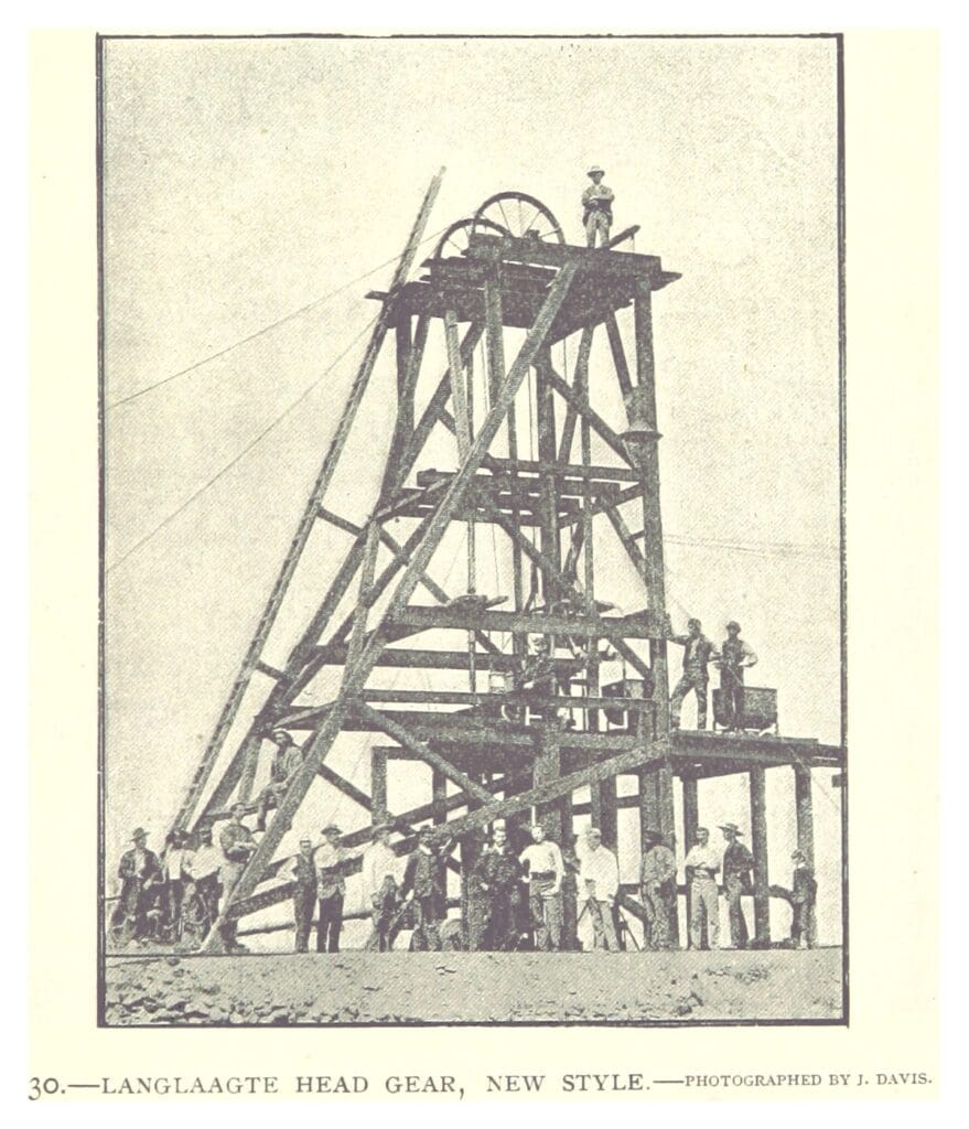 Historic Langlaagte Gold Mining Company headgear in Johannesburg showing early A-frame mine design