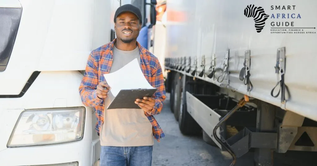 African man standing outside truck