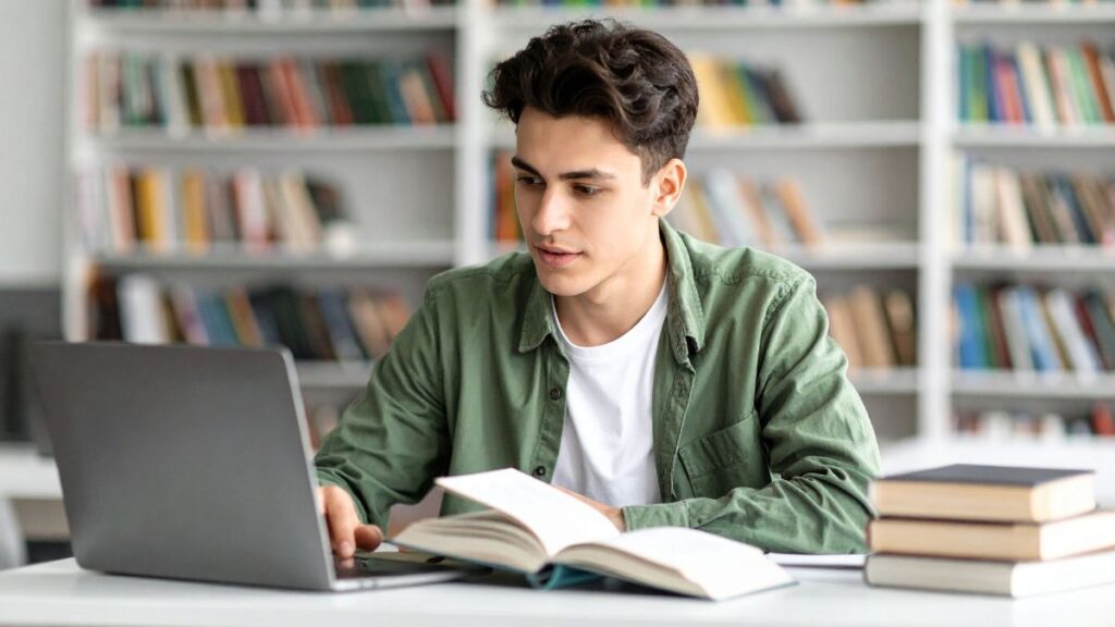 Student editing LinkedIn profile details on a laptop
