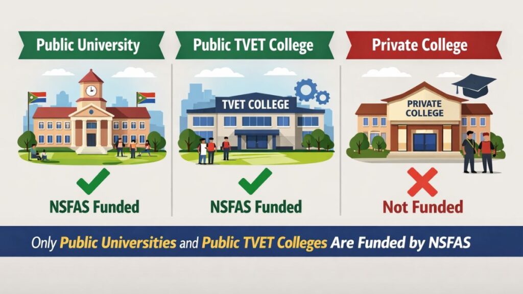 Public universities and public TVET colleges funded by NSFAS in South Africa