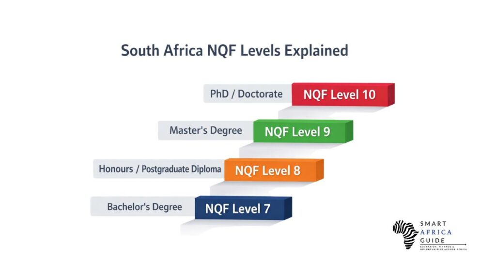 South Africa NQF Level 8 vs NQF Level 9 showing Honours, Master’s Degree, and PhD qualification levels