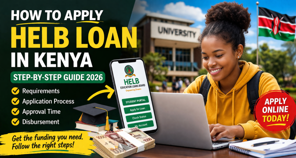 student applying for helb loan in kenya using laptop