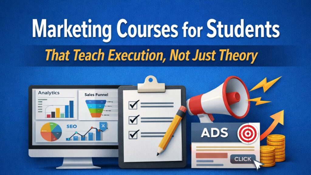Marketing Courses for students that teach execution with tools, ads, and analytics dashboard
